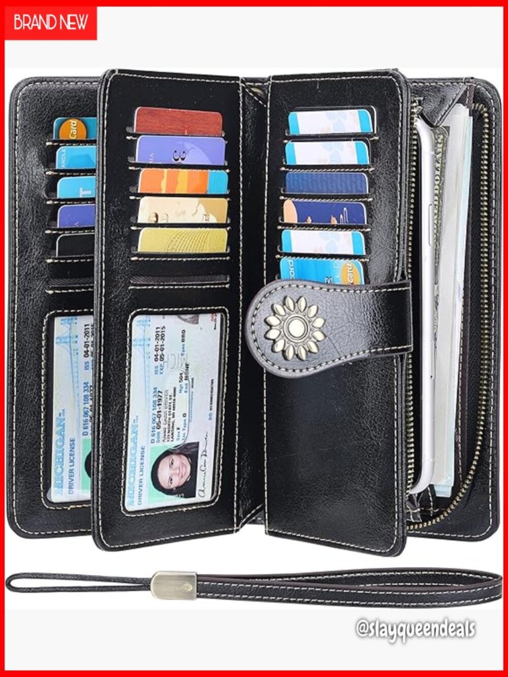 Large Capacity Genuine Leather RFID Blocking Wristlet Clutch Wallet